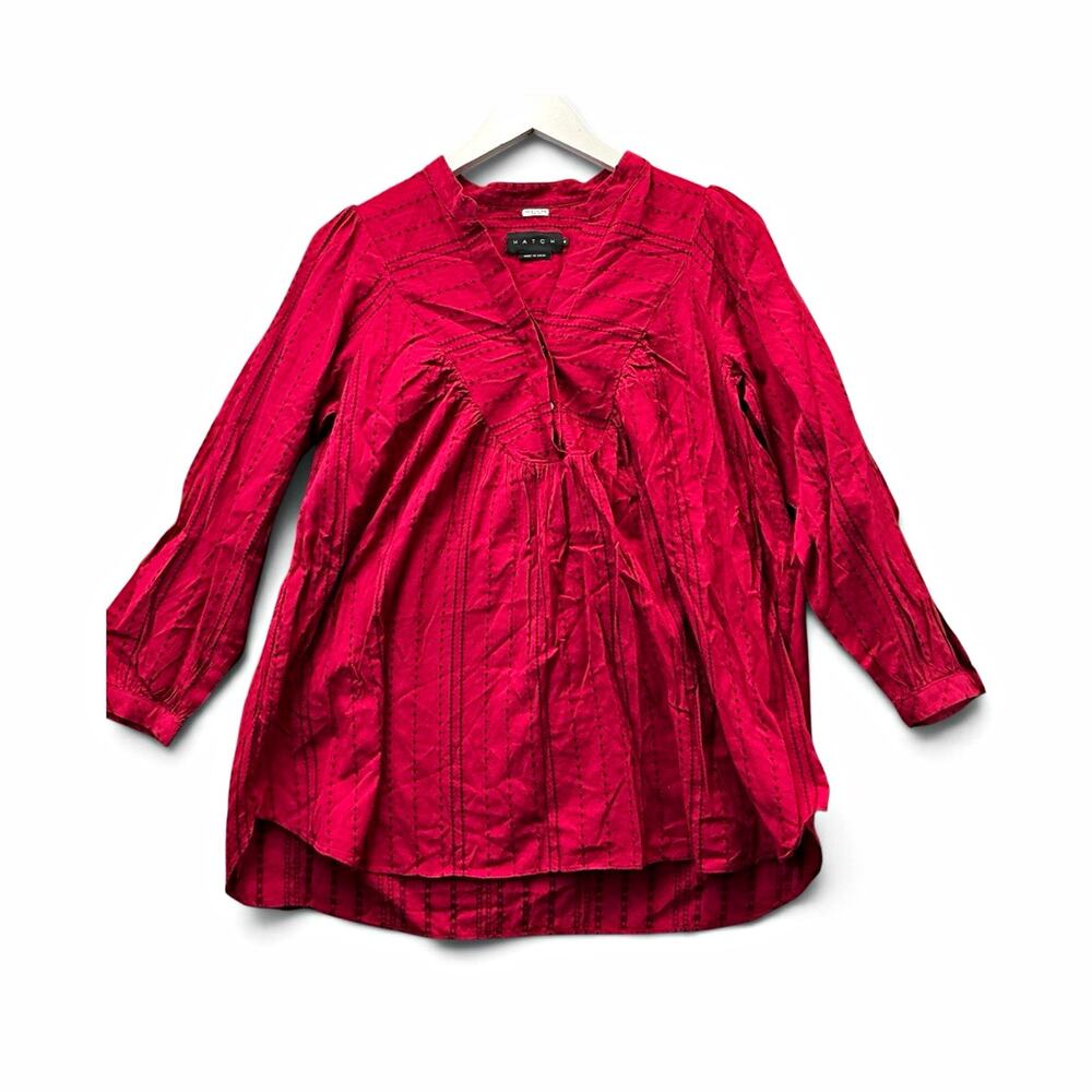 HATCH Women’s Regular Pink Geometric Cotton V-Neck Long Sleeve Tunic Blouse